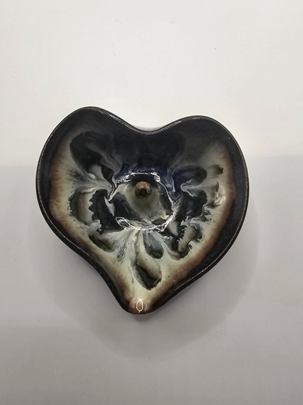 Handmade Ceramic Ring Holder Dish With Abstract Glaze Design